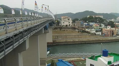 Barge and bridge Stock Footage 8908697