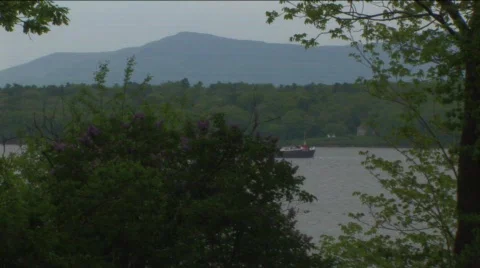 Barge up big river Stock Footage 311927