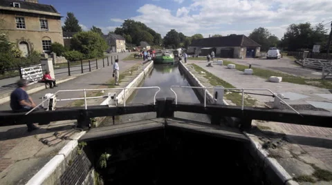 Barge in canal lock Stock Footage 5296084