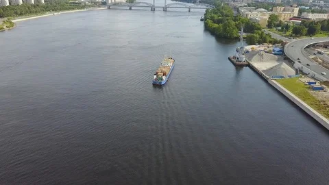 Barge with cargo floating on the river Stock Footage 118378728