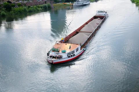 Barge with cargo on river Stock-Fotos
