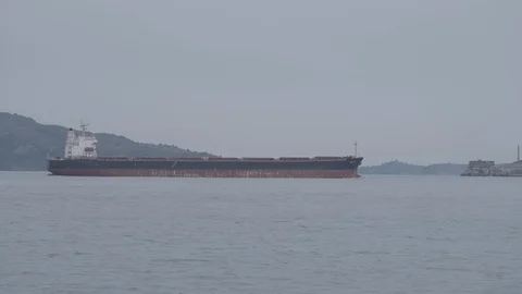 Barge Cargo Ship entering San Francisco Bay Stock Footage 101433819