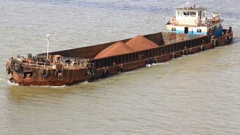 Barge Carrying Iron Ore Stock Footage 78017396