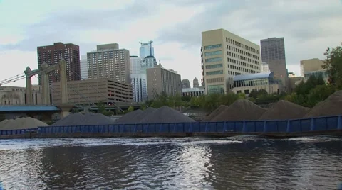 Barge carrying soil in river Stock Footage 55570796
