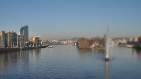 Barge in the city Stock Footage 100808036