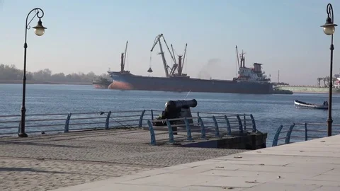 The barge crosses the Dnepr River. Stock Footage 81609783