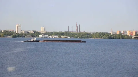 Barge cruising on the Danube river Stock Footage 85865894