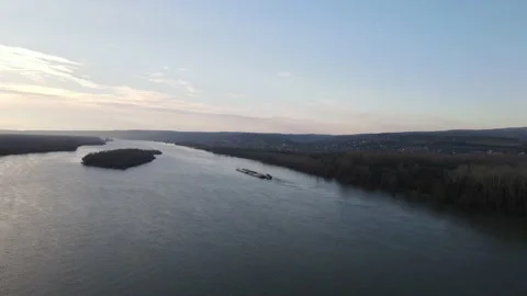 Barge on Danube tug boat push barges for river transport Video stock 236175238