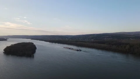 Barge on Danube tug boat push barges for river transport Video stock 236175867
