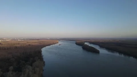 Barge on Danube tug boat push barges for river transport Stock Footage 236176300