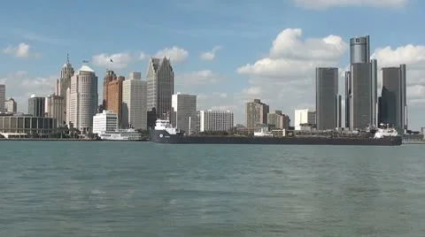 Barge On Detroit River Stock Footage 8846400