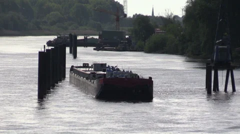 Barge on the docks on river Elbe in Hamburg Stock Footage 39236076