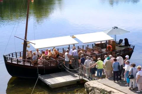 Barge on the dordogne Stock Photos