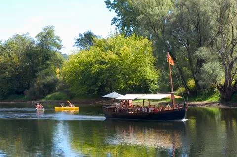 Barge on the dordogne Stock Photos