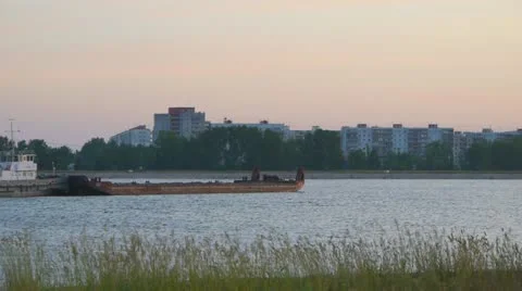 Barge down the Ob River Stock Footage 10908504