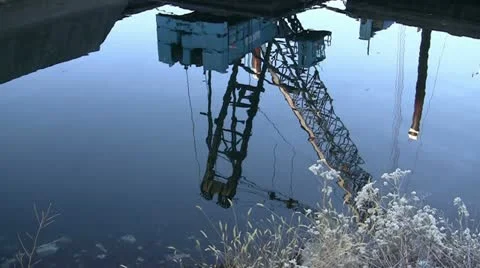 Barge Dredging Crane Reflection Stock Footage 16284301