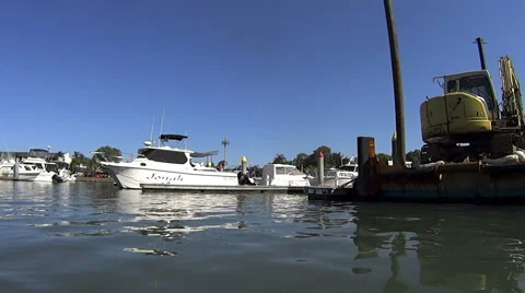 Barge With Earth Mover Stock Footage 58930616