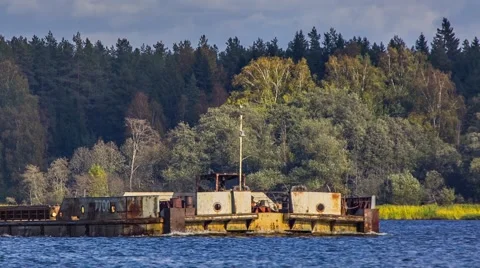 Barge empty on a river 動画素材 68175124