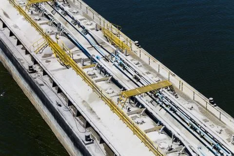 Barge floating on the Dnieper river Stock Photos