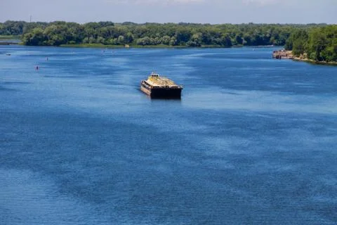 Barge floating on the Dnieper river Stock Photos