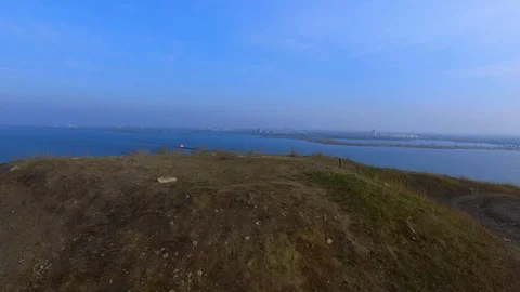 Barge floating in the middle of the river 스톡 동영상 97858546