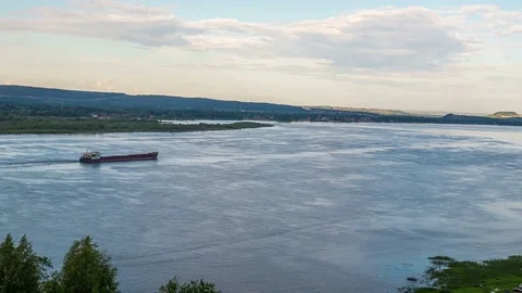Barge floating on the river Stock Footage 75068708