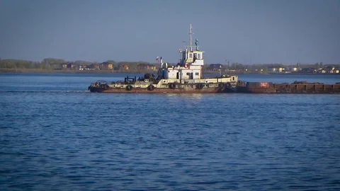 Barge floating on the river Video stock 96051141