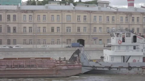 Barge floating on the river Moscow Stock Footage 59775906