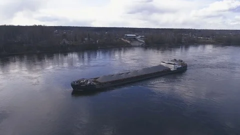 The barge floats along the river Stock Footage 76873348