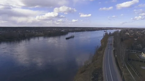 The barge floats along the river	 Stock Footage 76873491