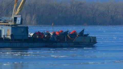 The barge floats on the river Stock-Footage 91295425