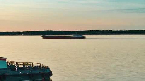 The barge floats on the river at sunset. time lapse Stock-Footage 109622308