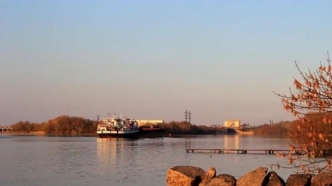The barge goes into the distance Video stock 74122193