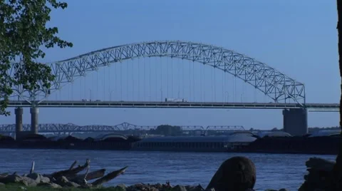 Barge goes under bridge Stock-Footage 7751494