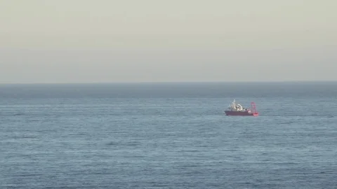 A barge going in the sea Stock Footage 81766229