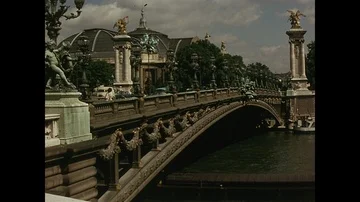Barge going under the Pont Alexandre III Bridge, Paris, 1970 Stock Footage 85872740