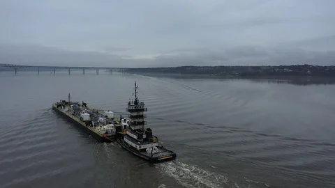 Barge in Hudson River Stock Footage 128845790