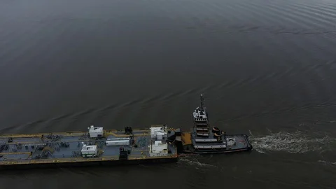 Barge in Hudson River Stock Footage 128845836