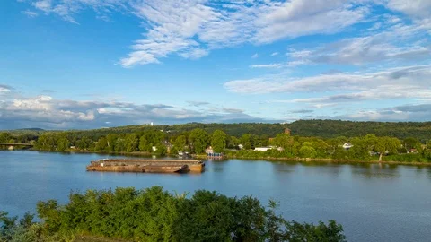 Barge In The Hudson River - Time Lapse Stock Footage 126074247