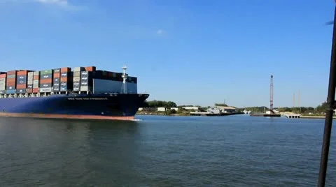 Barge leaving U.S. port Stock Footage 8909814