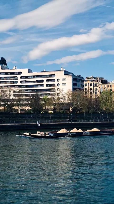 Barge Loaded with Sand on the Seine River  Paris, April 3, 2025 Stock Footage 311655123