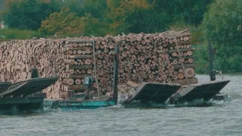 Barge with Logs on Danube Stock Footage 161914090