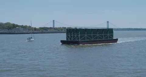 Barge on the lower East River Stock Footage 108408642