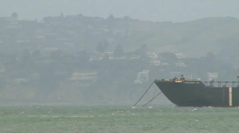 Barge in the mist (2 of 2) Stock Footage