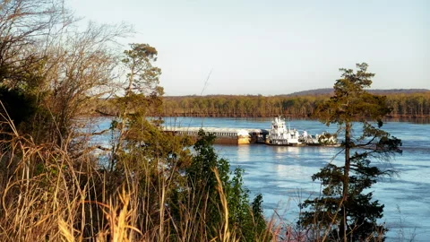 Barge Navigating the Ohio River Near Cave in Rock, Illinois Stock Footage 333615161