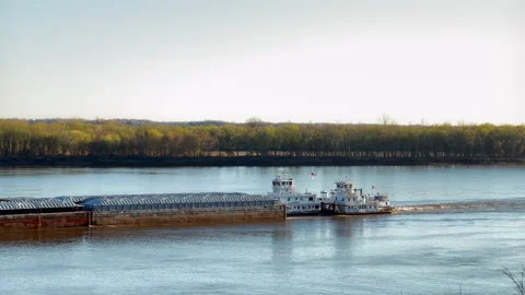 Barge Navigating the Ohio River Near Cave in Rock, Illinois Stock Footage 333615218