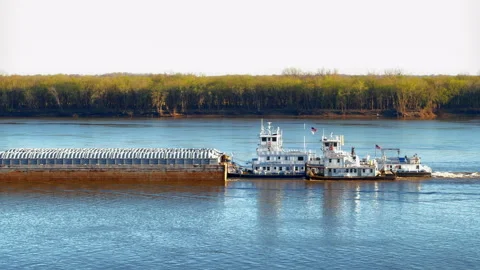 Barge Navigating the Ohio River Near Cave in Rock, Illinois Stock Footage 333616609