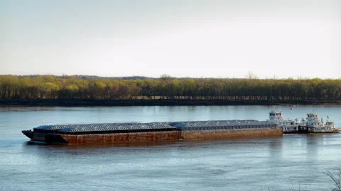 Barge Navigating the Ohio River Near Cave in Rock, Illinois Stock Footage 333617364
