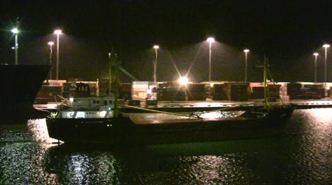 Barge at night Stock Footage 89505