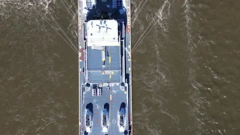 Barge Push Top-Down to Bridge – Drone Shot Over Mississippi (Memphis, TN) Stock Footage 320807021